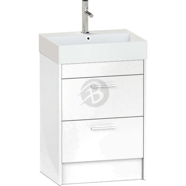 Calypso Brecon 2 Drawer Floor Standing Vanity Unit With Memphis Ceramic White Basin – 600mm Wide – 1 TH - High Gloss White