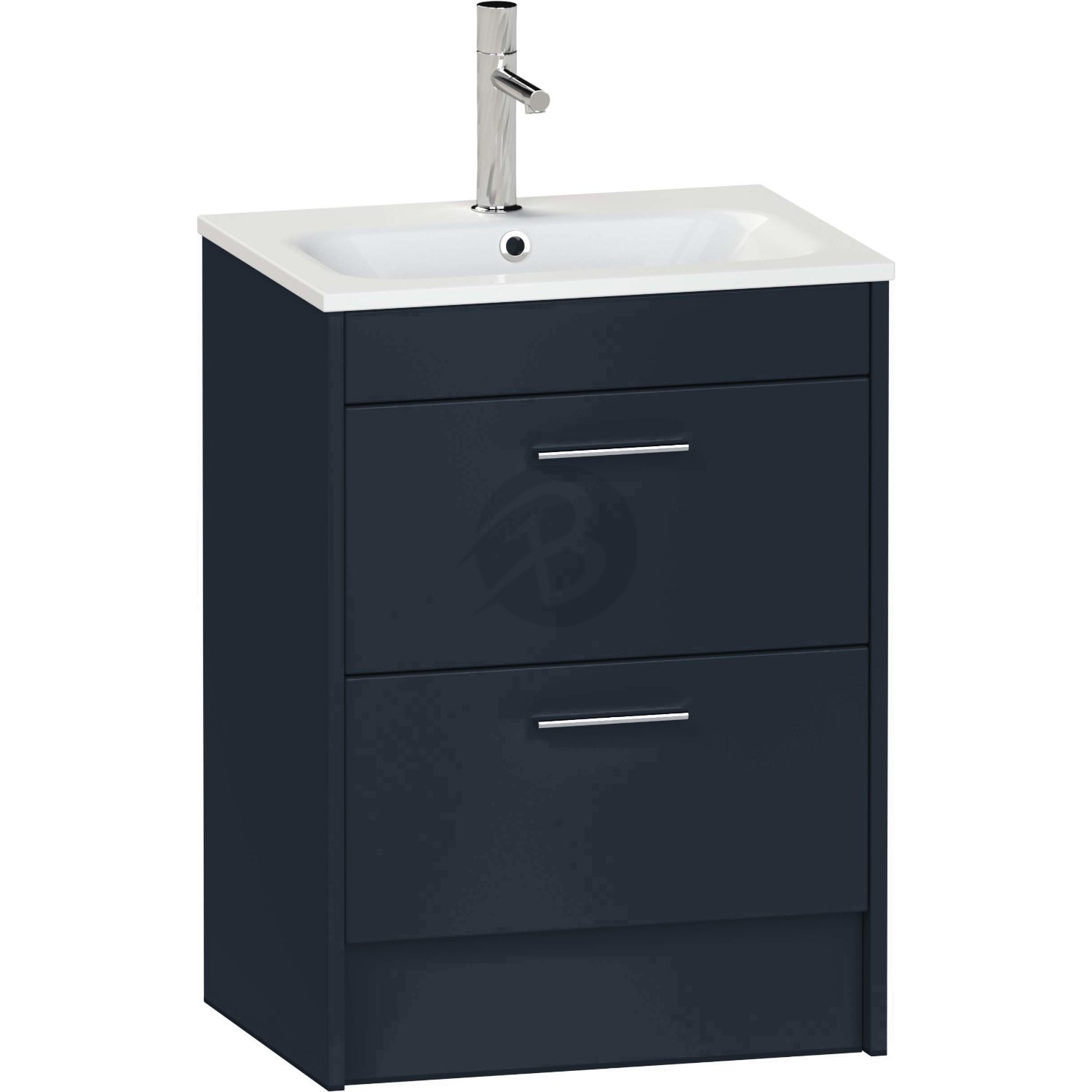Calypso Brecon 2 Drawer Floor Standing Vanity Unit With Serrenti Ceramic White Basin – 600mm Wide – 1 TH - Marine Blue