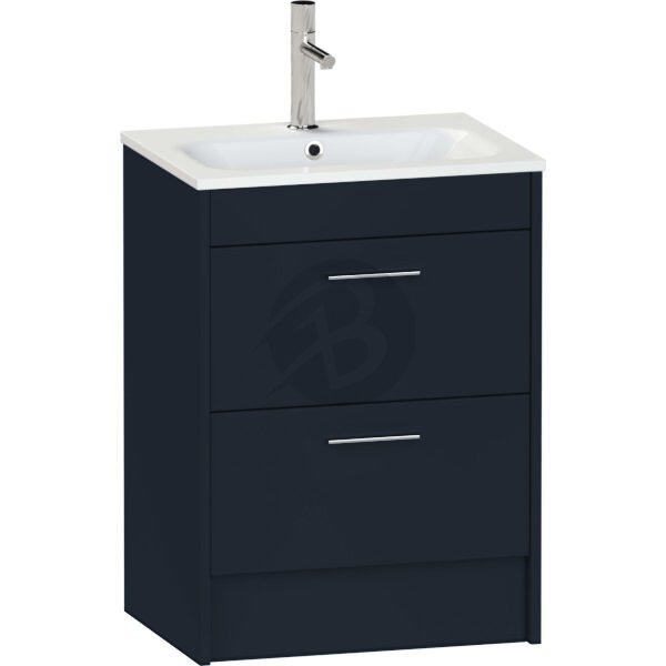 Calypso Brecon 2 Drawer Floor Standing Vanity Unit With Orani Cast Gloss White Basin – 600mm Wide – 1 TH - Marine Blue