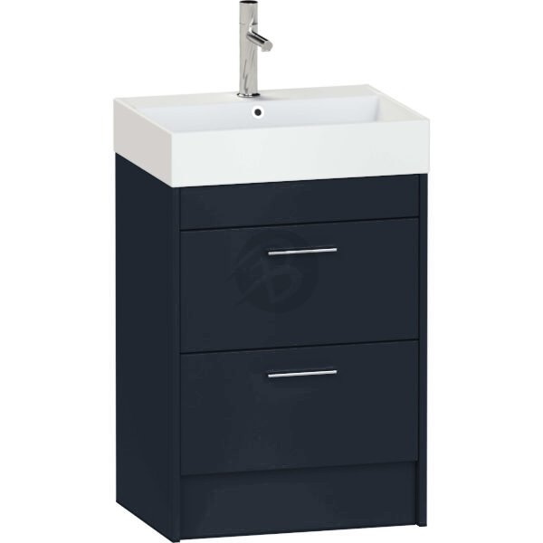 Calypso Brecon 2 Drawer Floor Standing Vanity Unit With Memphis Ceramic White Basin – 600mm Wide – 1 TH - Marine Blue