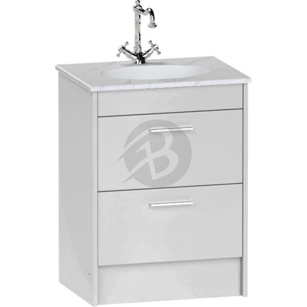 Calypso Brecon 2 Drawer Floor Standing Vanity Unit With Calypstone Aura Cirrus White Basin – 600mm Wide – No TH - Pebble