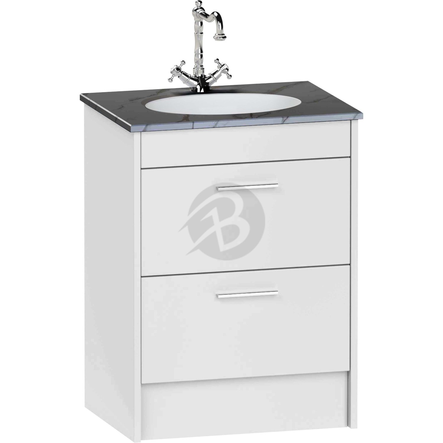 Calypso Brecon 2 Drawer Floor Standing Vanity Unit With Calypstone Aura Storm Grey Basin – 600mm Wide – No TH - Pebble