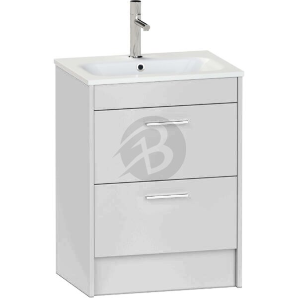 Calypso Brecon 2 Drawer Floor Standing Vanity Unit With Orani Cast Gloss White Basin – 600mm Wide – 1 TH - Pebble