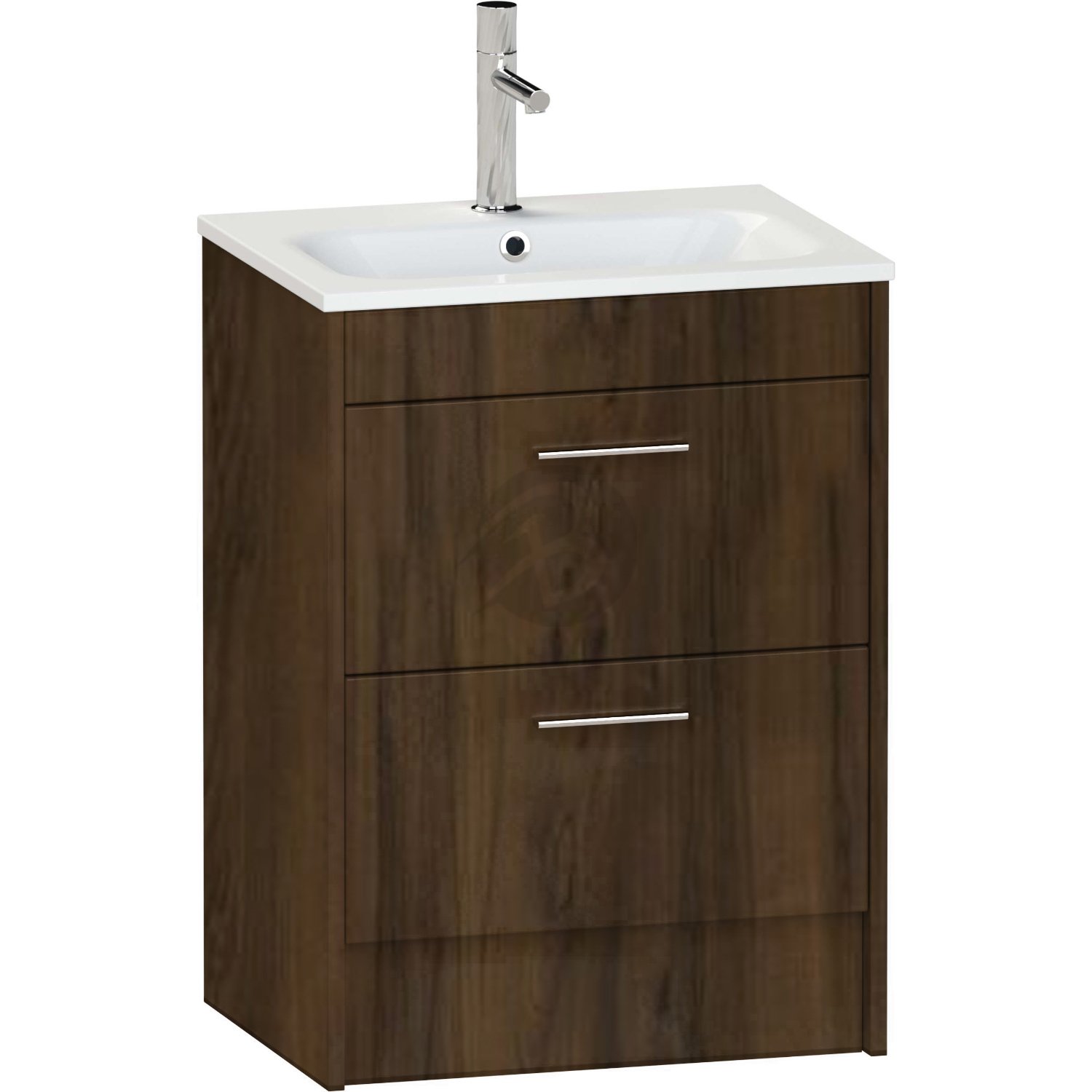 Calypso Brecon 2 Drawer Floor Standing Vanity Unit With Serrenti Ceramic White Basin – 600mm Wide – 1 TH - Persian Walnut