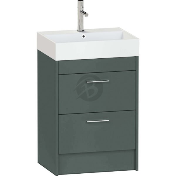 Calypso Brecon 2 Drawer Floor Standing Vanity Unit With Memphis Ceramic White Basin – 600mm Wide – 1 TH - Hunter Green