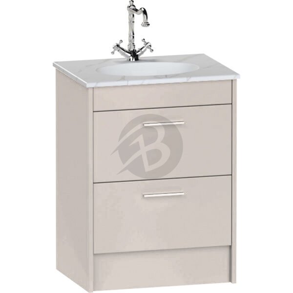 Calypso Brecon 2 Drawer Floor Standing Vanity Unit With Calypstone Aura Cirrus White Basin – 600mm Wide – No TH - Stone Gloss