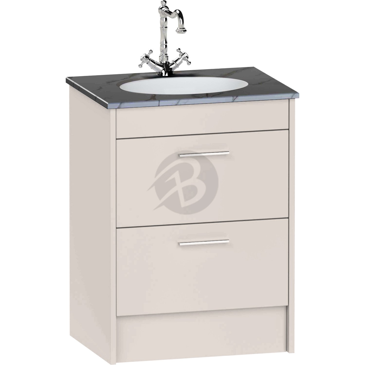 Calypso Brecon 2 Drawer Floor Standing Vanity Unit With Calypstone Aura Storm Grey Basin – 600mm Wide – No TH - Stone Gloss