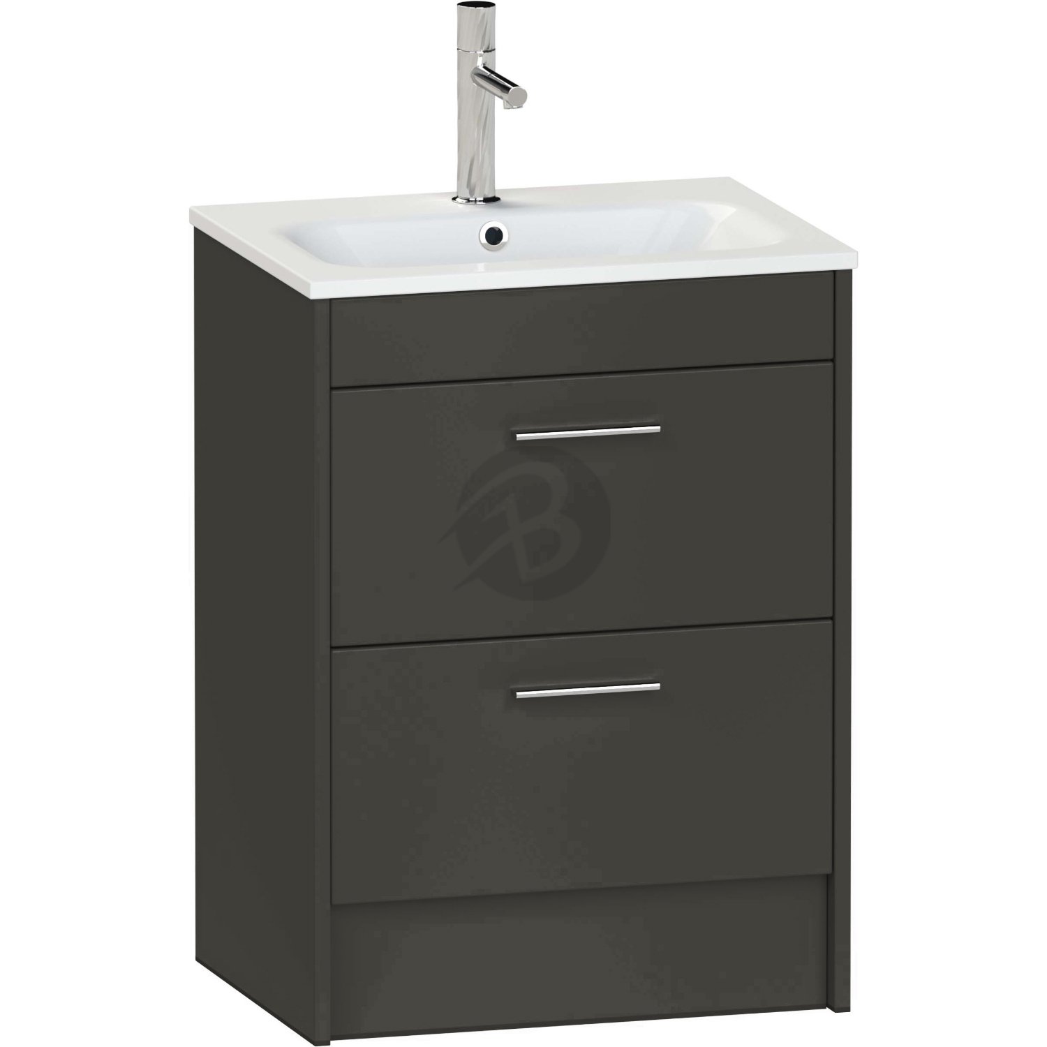 Calypso Brecon 2 Drawer Floor Standing Vanity Unit With Serrenti Ceramic White Basin – 600mm Wide – 1 TH - Soft Black