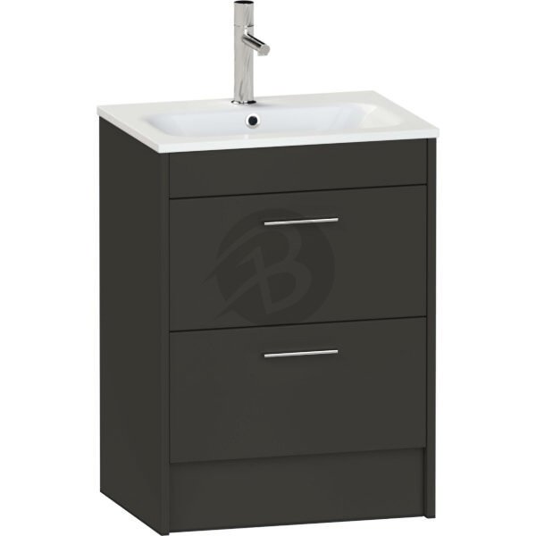 Calypso Brecon 2 Drawer Floor Standing Vanity Unit With Orani Cast Gloss White Basin – 600mm Wide – 1 TH - Soft Black