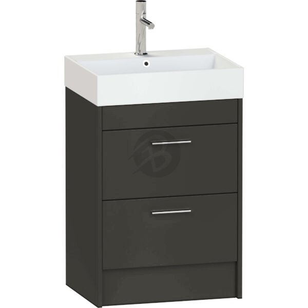 Calypso Brecon 2 Drawer Floor Standing Vanity Unit With Memphis Ceramic White Basin – 600mm Wide – 1 TH - Soft Black