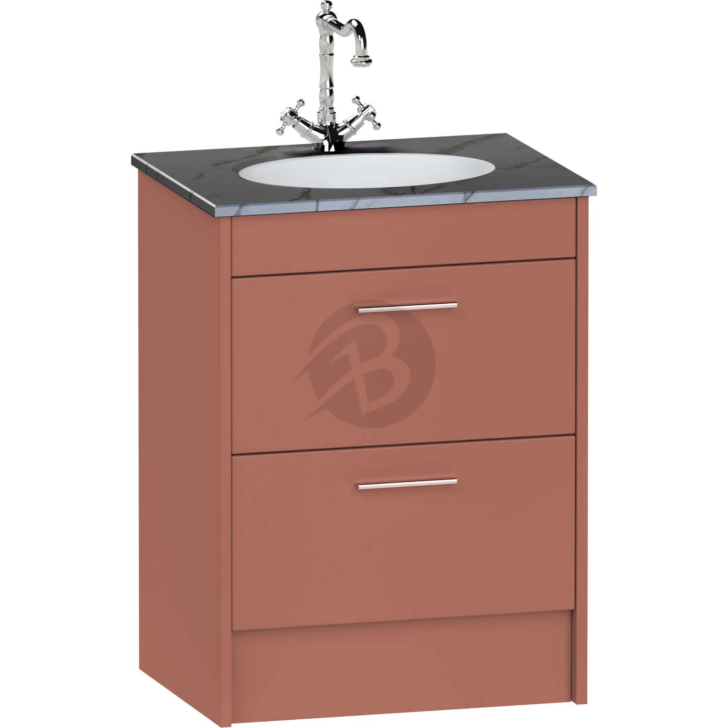 Calypso Brecon 2 Drawer Floor Standing Vanity Unit With Calypstone Aura Storm Grey Basin – 600mm Wide – No TH - Terracotta