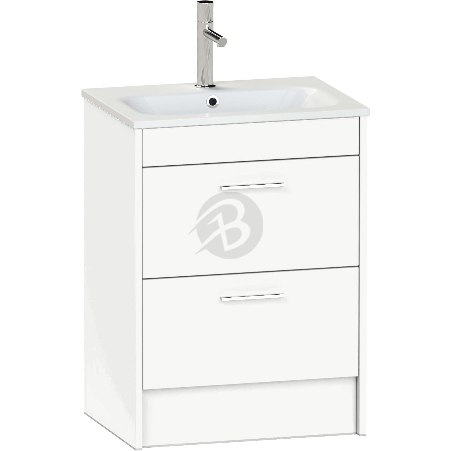 Calypso Brecon 2 Drawer Floor Standing Vanity Unit With Serrenti Ceramic White Basin – 600mm Wide – 1 TH - Soft White