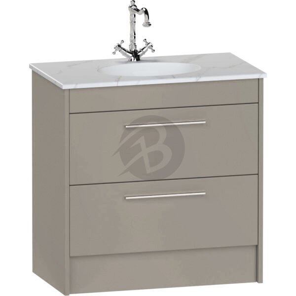Calypso Brecon 2 Drawer Floor Standing Vanity Unit With Calypstone Aura Cirrus White Basin – 800mm Wide – No TH - Basalt Mist