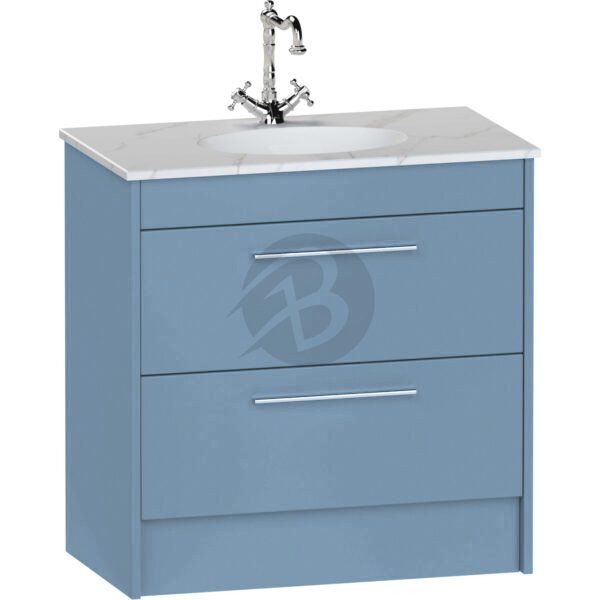 Calypso Brecon 2 Drawer Floor Standing Vanity Unit With Calypstone Aura Cirrus White Basin – 800mm Wide – No TH - Dusky Blue