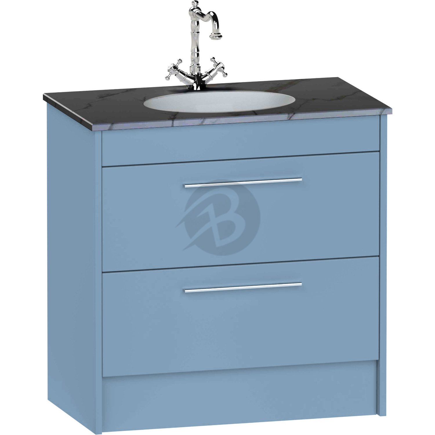 Calypso Brecon 2 Drawer Floor Standing Vanity Unit With Calypstone Aura Storm Grey Basin – 800mm Wide – No TH - Dusky Blue