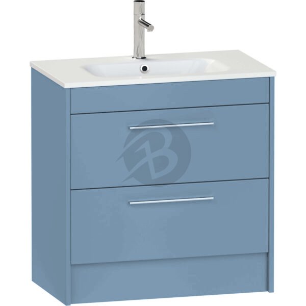 Calypso Brecon 2 Drawer Floor Standing Vanity Unit With Orani Cast Gloss White Basin – 800mm Wide – 1 TH - Dusky Blue