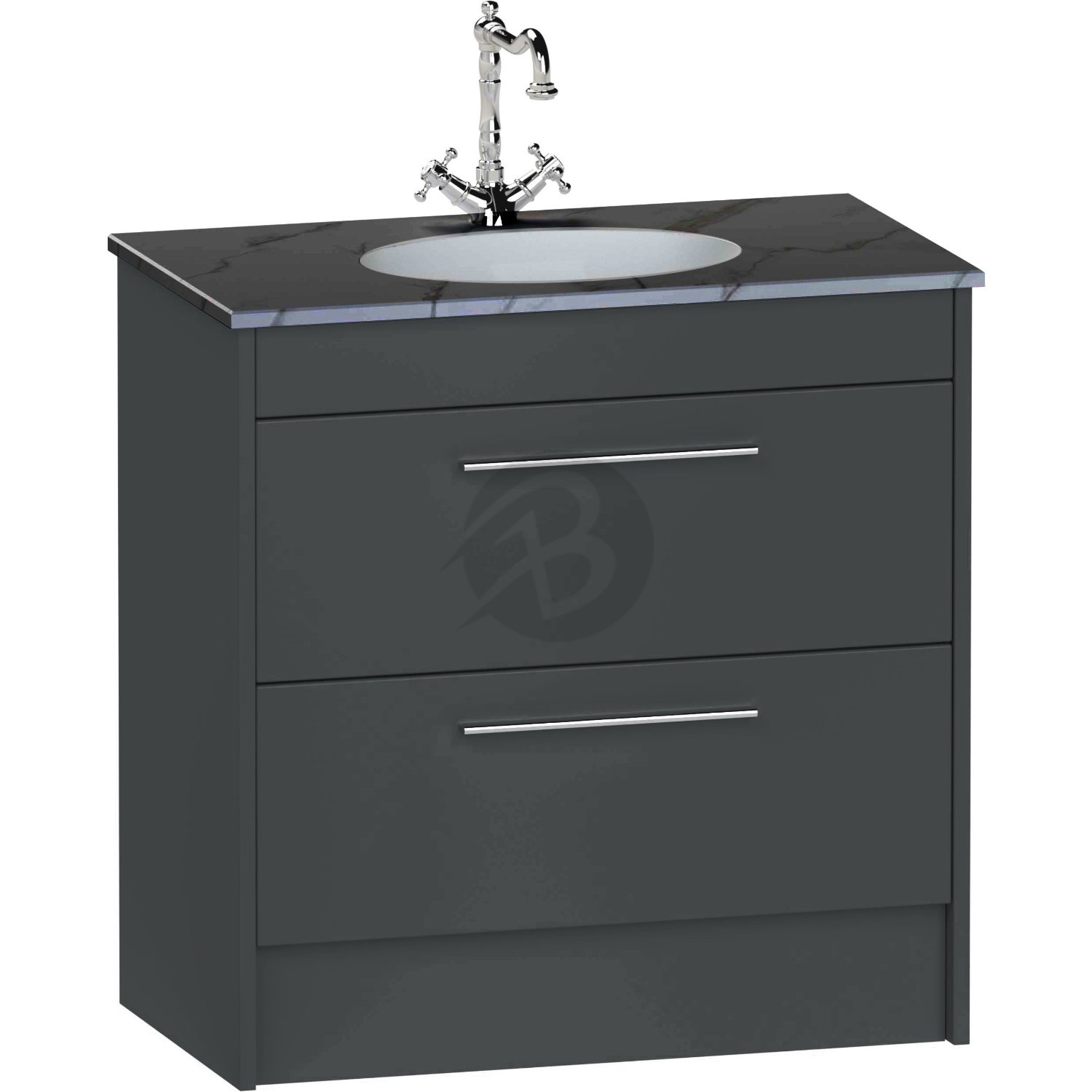 Calypso Brecon 2 Drawer Floor Standing Vanity Unit With Calypstone Aura Storm Grey Basin – 800mm Wide – No TH - Soft Graphite