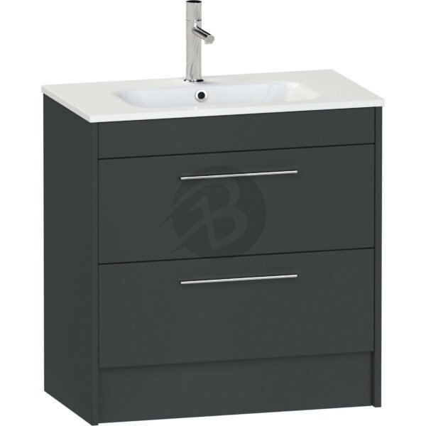 Calypso Brecon 2 Drawer Floor Standing Vanity Unit With Orani Cast Gloss White Basin – 800mm Wide – 1 TH - Soft Graphite