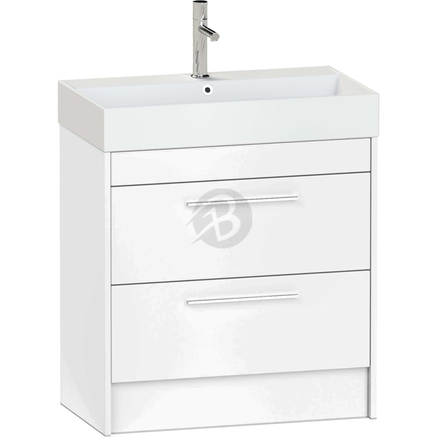 Calypso Brecon 2 Drawer Floor Standing Vanity Unit With Memphis Ceramic White Basin – 800mm Wide – 1 TH - High Gloss White