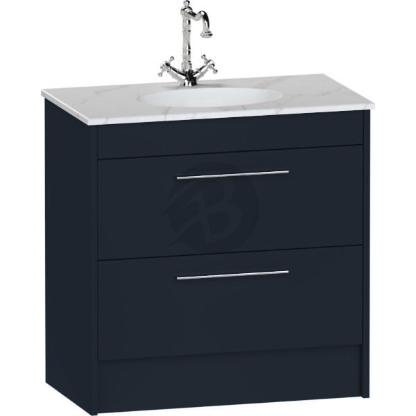 Calypso Brecon 2 Drawer Floor Standing Vanity Unit With Calypstone Aura Cirrus White Basin – 800mm Wide – No TH - Marine Blue