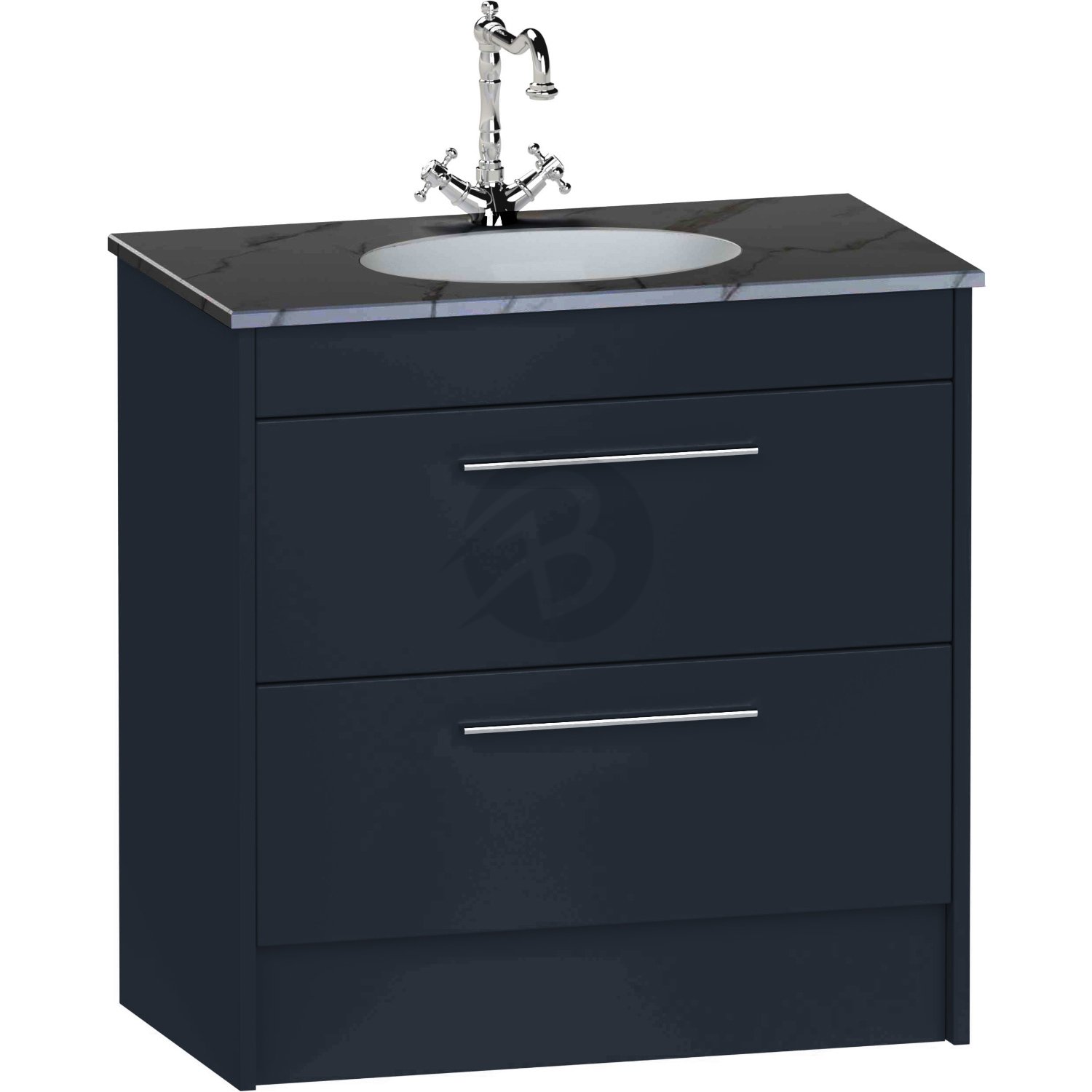 Calypso Brecon 2 Drawer Floor Standing Vanity Unit With Calypstone Aura Storm Grey Basin – 800mm Wide – No TH - Marine Blue