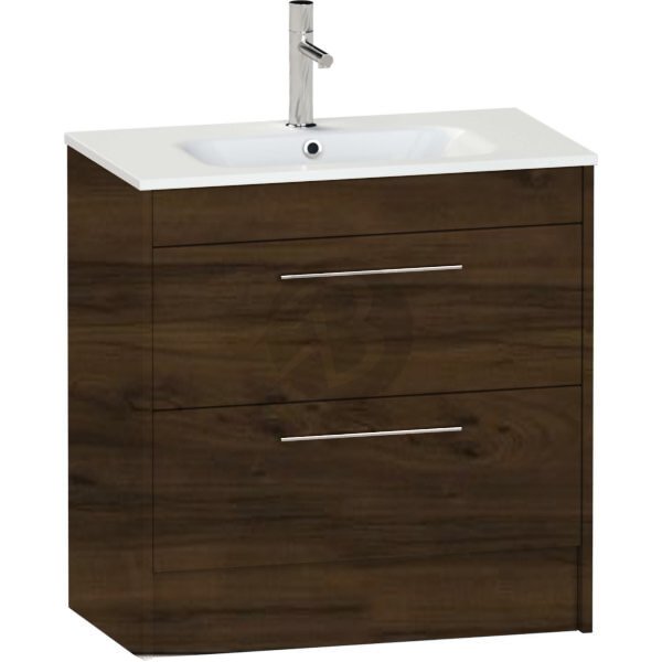 Calypso Brecon 2 Drawer Floor Standing Vanity Unit With Orani Cast Gloss White Basin – 800mm Wide – 1 TH - Persian Walnut