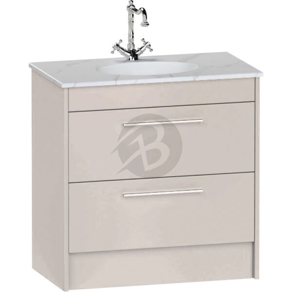 Calypso Brecon 2 Drawer Floor Standing Vanity Unit With Calypstone Aura Cirrus White Basin – 800mm Wide – No TH - Stone Gloss