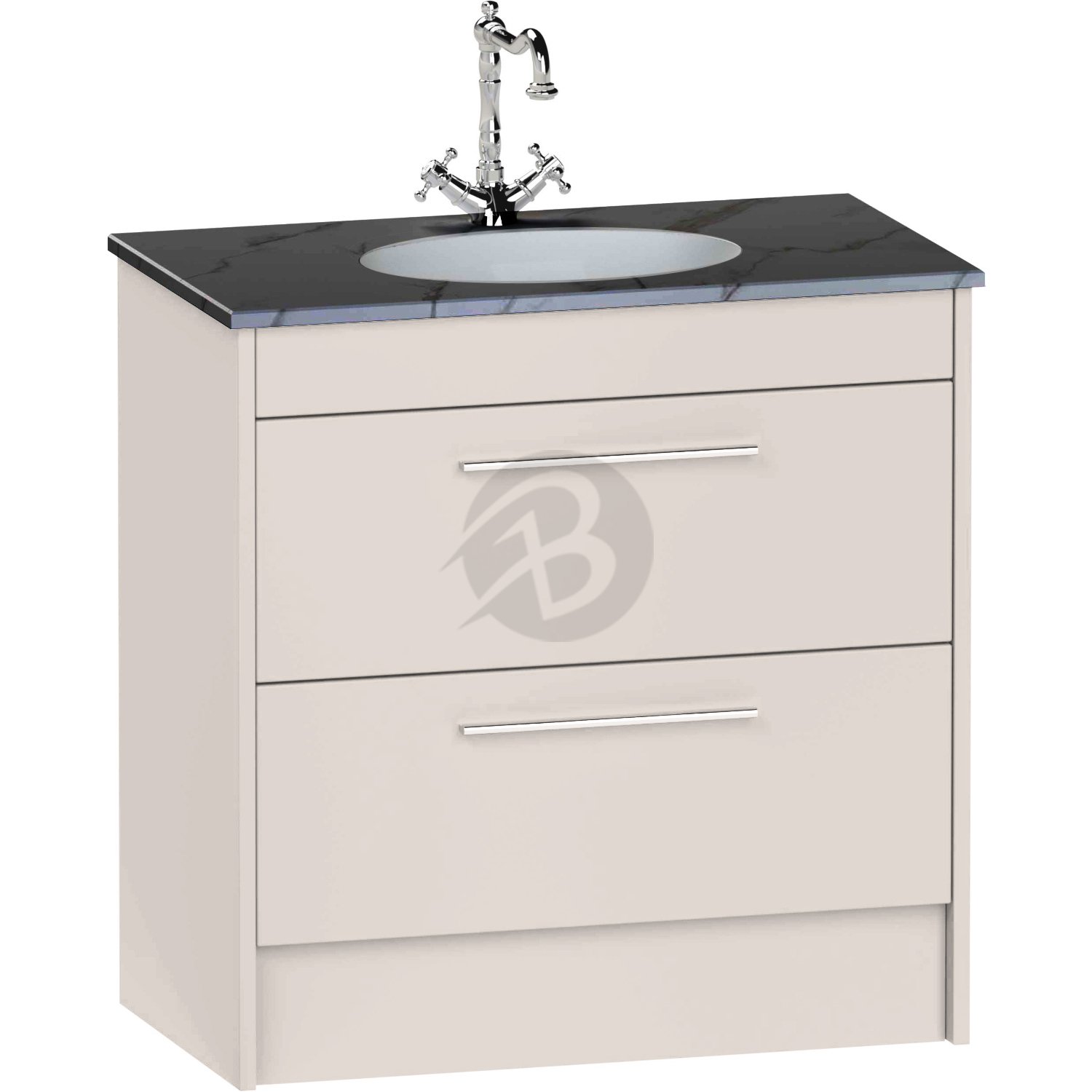 Calypso Brecon 2 Drawer Floor Standing Vanity Unit With Calypstone Aura Storm Grey Basin – 800mm Wide – No TH - Stone Gloss