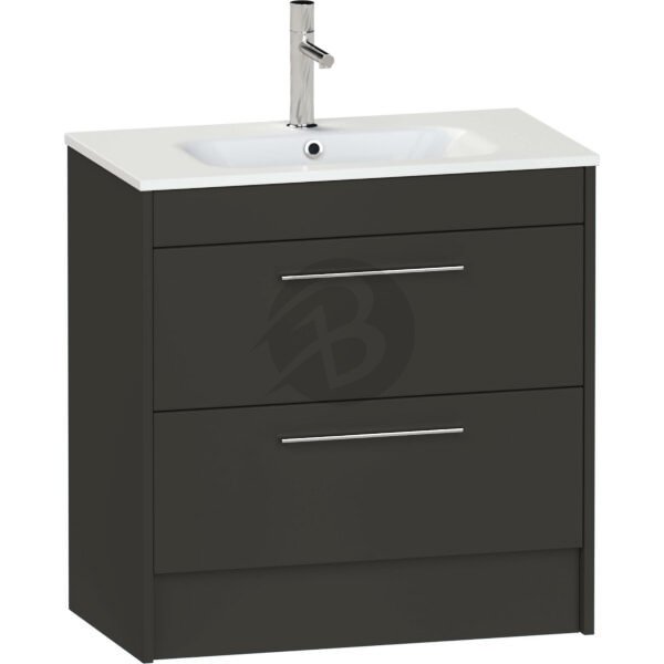 Calypso Brecon 2 Drawer Floor Standing Vanity Unit With Orani Cast Gloss White Basin – 800mm Wide – 1 TH - Soft Black