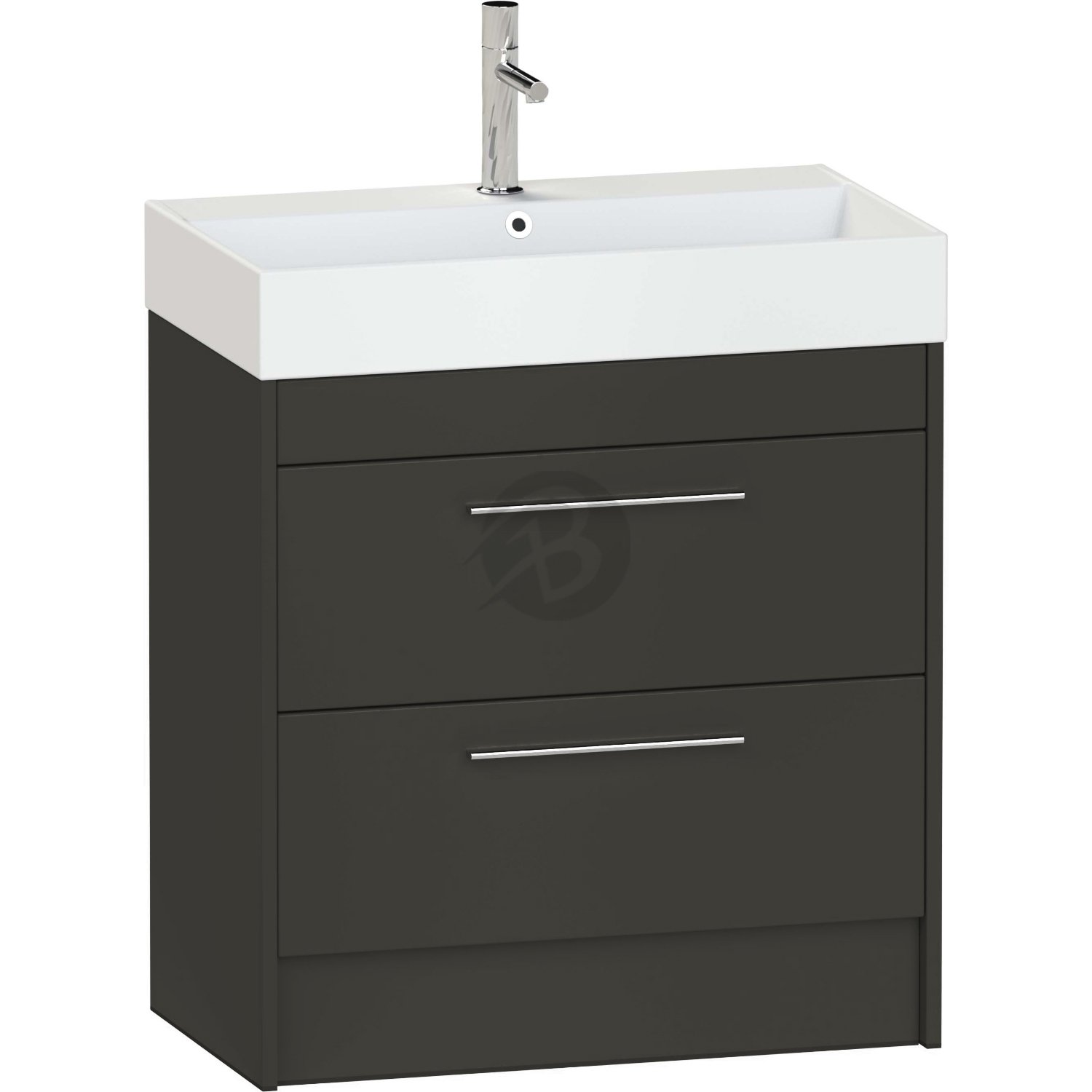 Calypso Brecon 2 Drawer Floor Standing Vanity Unit With Memphis Ceramic White Basin – 800mm Wide – 1 TH - Soft Black