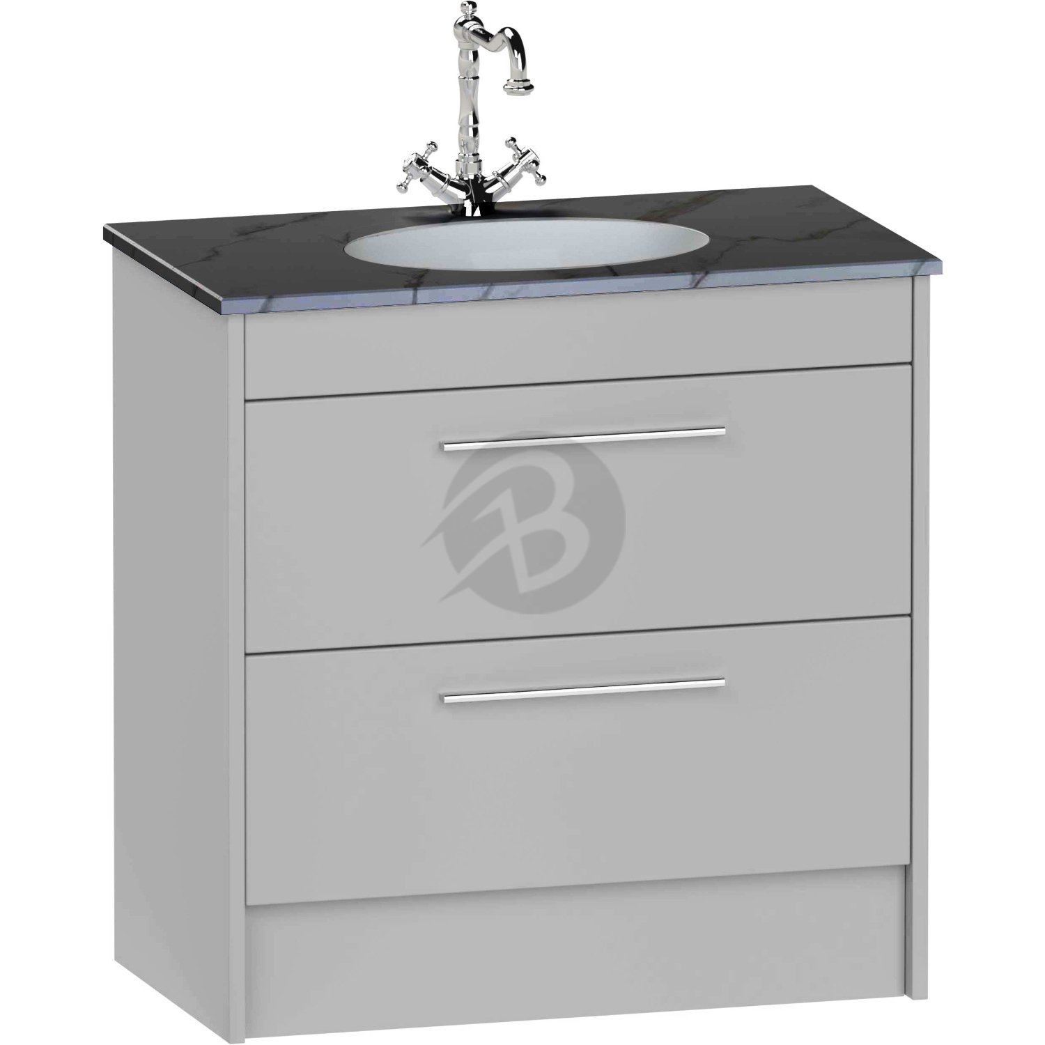 Calypso Brecon 2 Drawer Floor Standing Vanity Unit With Calypstone Aura Storm Grey Basin – 800mm Wide – No TH - Slate Mist