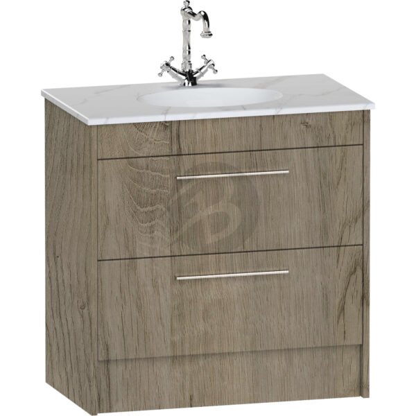 Calypso Brecon 2 Drawer Floor Standing Vanity Unit With Calypstone Aura Cirrus White Basin – 800mm Wide – No TH - Shorewood