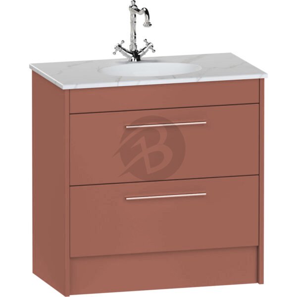 Calypso Brecon 2 Drawer Floor Standing Vanity Unit With Calypstone Aura Cirrus White Basin – 800mm Wide – No TH - Terracotta