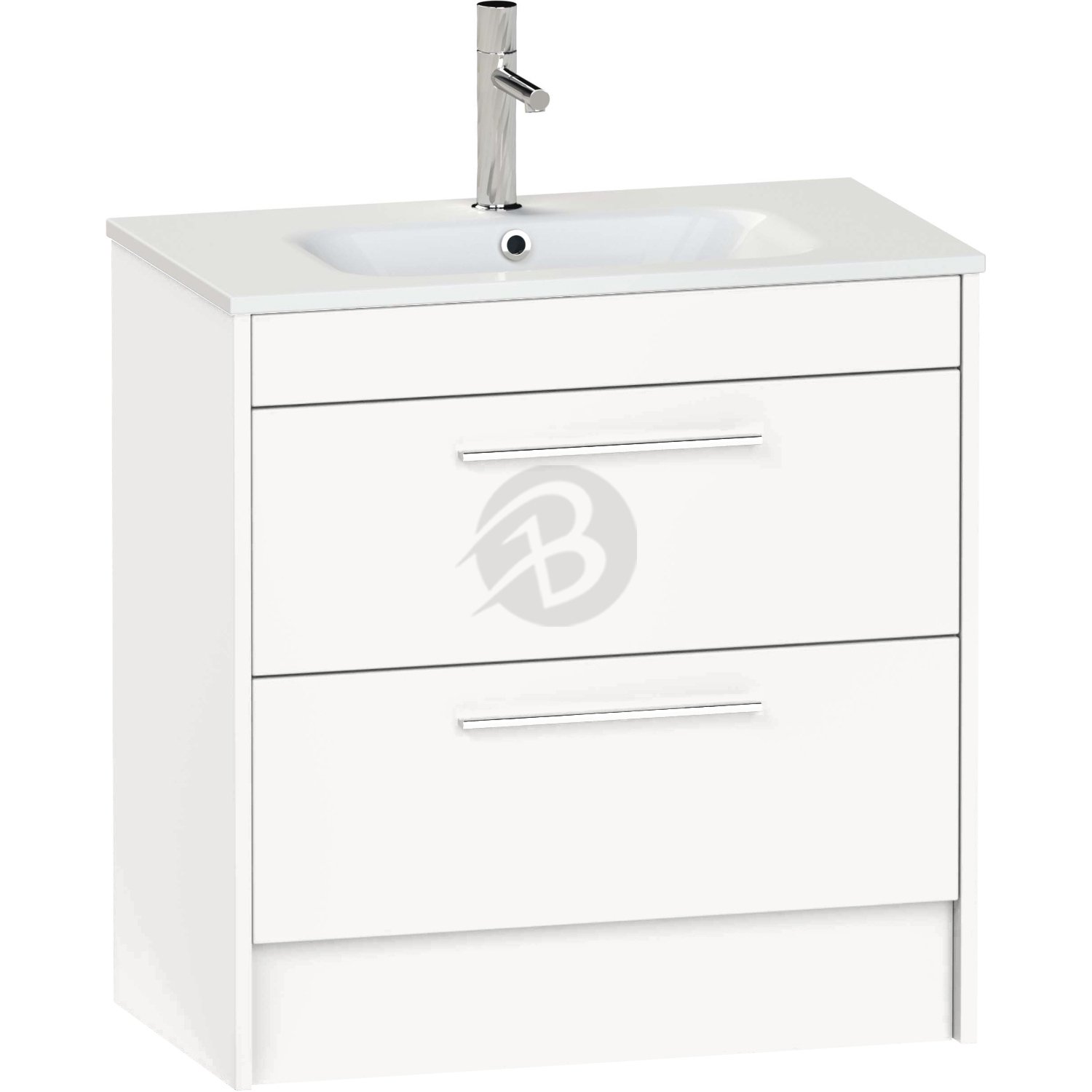 Calypso Brecon 2 Drawer Floor Standing Vanity Unit With Serrenti Ceramic White Basin – 800mm Wide – 1 TH - Soft White