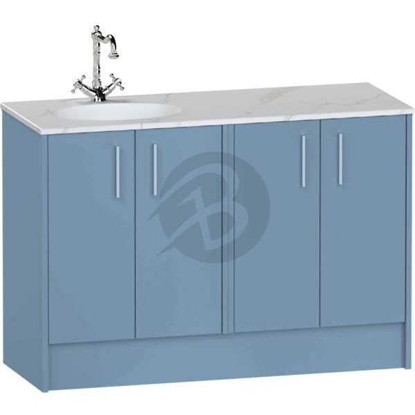 Calypso Brecon 4 Door Floor Standing Vanity Unit With Calypstone Aura Cirrus White Basin – 1200mm Wide – No TH – LH - Dusky Blue