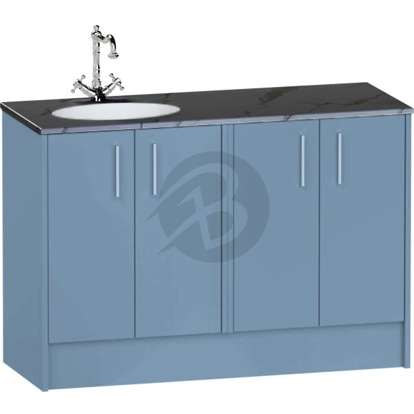 Calypso Brecon 4 Door Floor Standing Vanity Unit With Calypstone Aura Storm Grey Basin – 1200mm Wide – No TH – LH - Dusky Blue