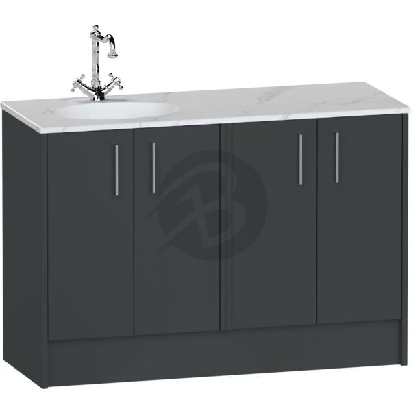 Calypso Brecon 4 Door Floor Standing Vanity Unit With Calypstone Aura Cirrus White Basin – 1200mm Wide – No TH – LH - Soft Graphite