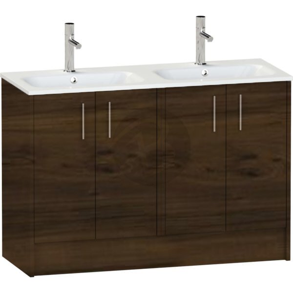 Calypso Brecon 4 Door Floor Standing Vanity Unit With Orani Cast Gloss White Double Basin – 1200mm Wide – 1 TH - Persian Walnut