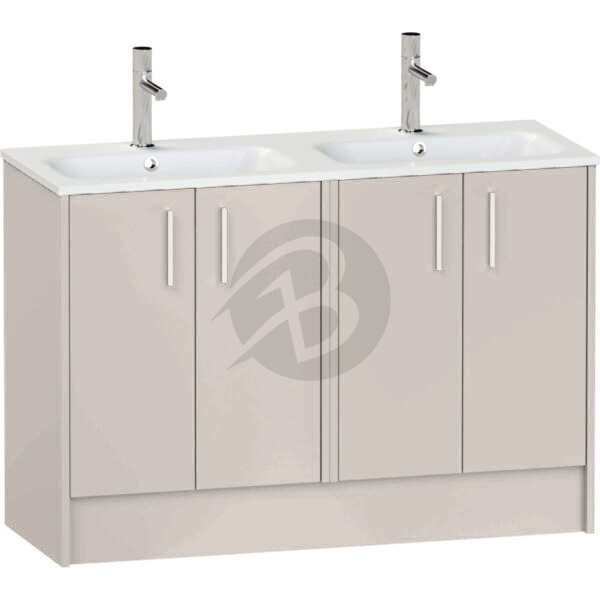 Calypso Brecon 4 Door Floor Standing Vanity Unit With Orani Cast Gloss White Double Basin – 1200mm Wide – 1 TH - Stone Gloss
