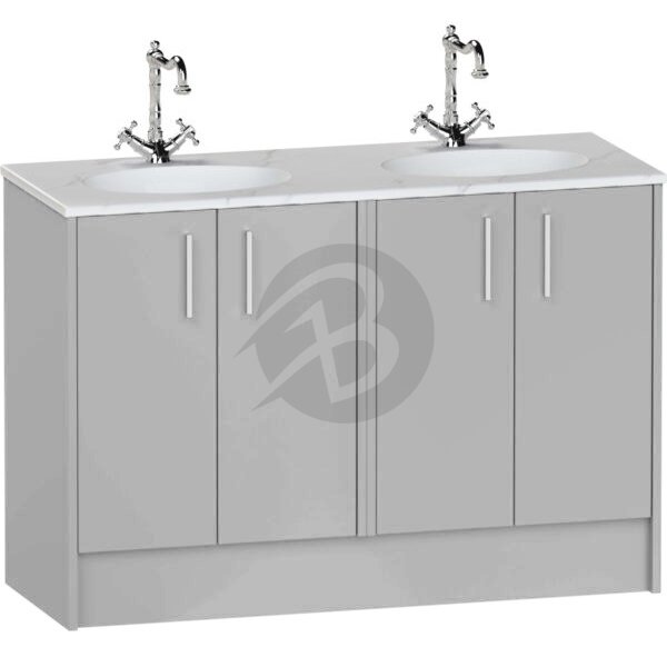 Calypso Brecon 4 Door Floor Standing Vanity Unit With Calypstone Aura Cirrus White Double Basin – 1200mm Wide – No TH - Slate Mist