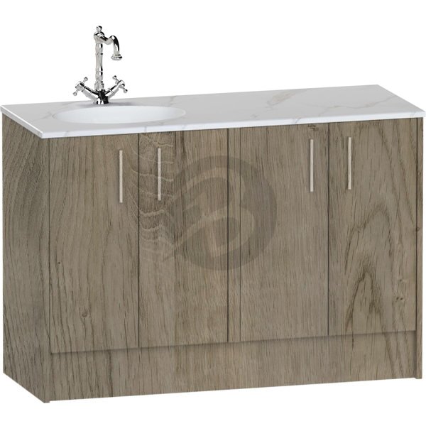 Calypso Brecon 4 Door Floor Standing Vanity Unit With Calypstone Aura Cirrus White Basin – 1200mm Wide – No TH – LH - Shorewood