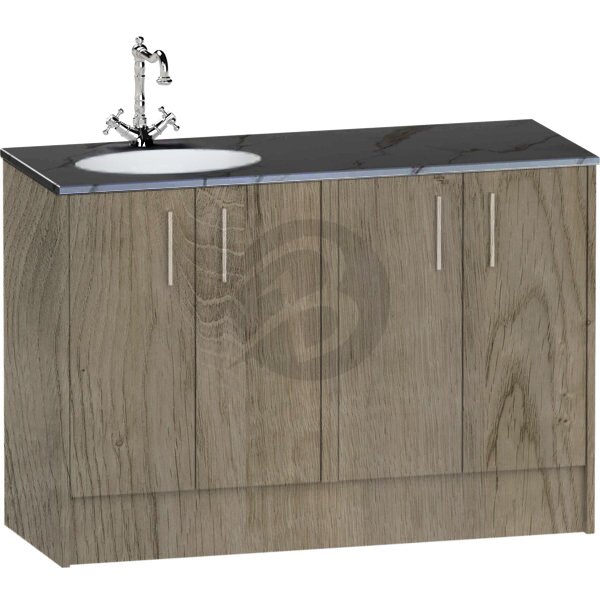 Calypso Brecon 4 Door Floor Standing Vanity Unit With Calypstone Aura Storm Grey Basin – 1200mm Wide – No TH – LH - Shorewood