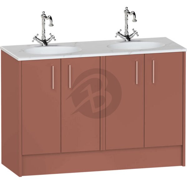 Calypso Brecon 4 Door Floor Standing Vanity Unit With Calypstone Aura Cirrus White Double Basin – 1200mm Wide – No TH - Terracotta
