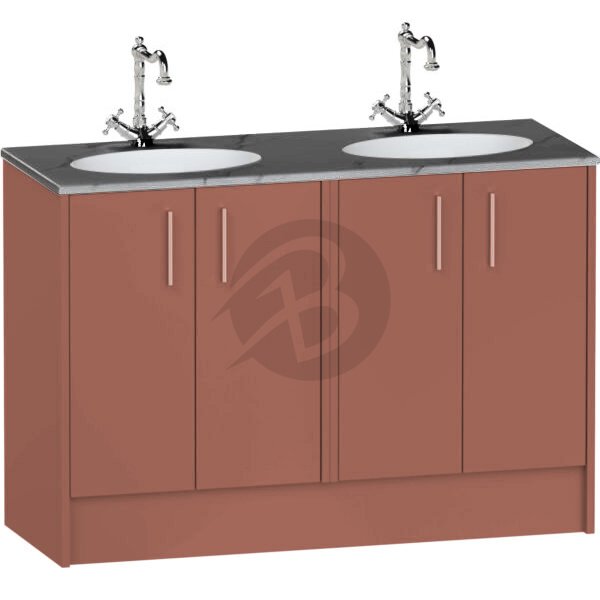 Calypso Brecon 4 Door Floor Standing Vanity Unit With Calypstone Aura Storm Grey Double Basin – 1200mm Wide – No TH - Terracotta