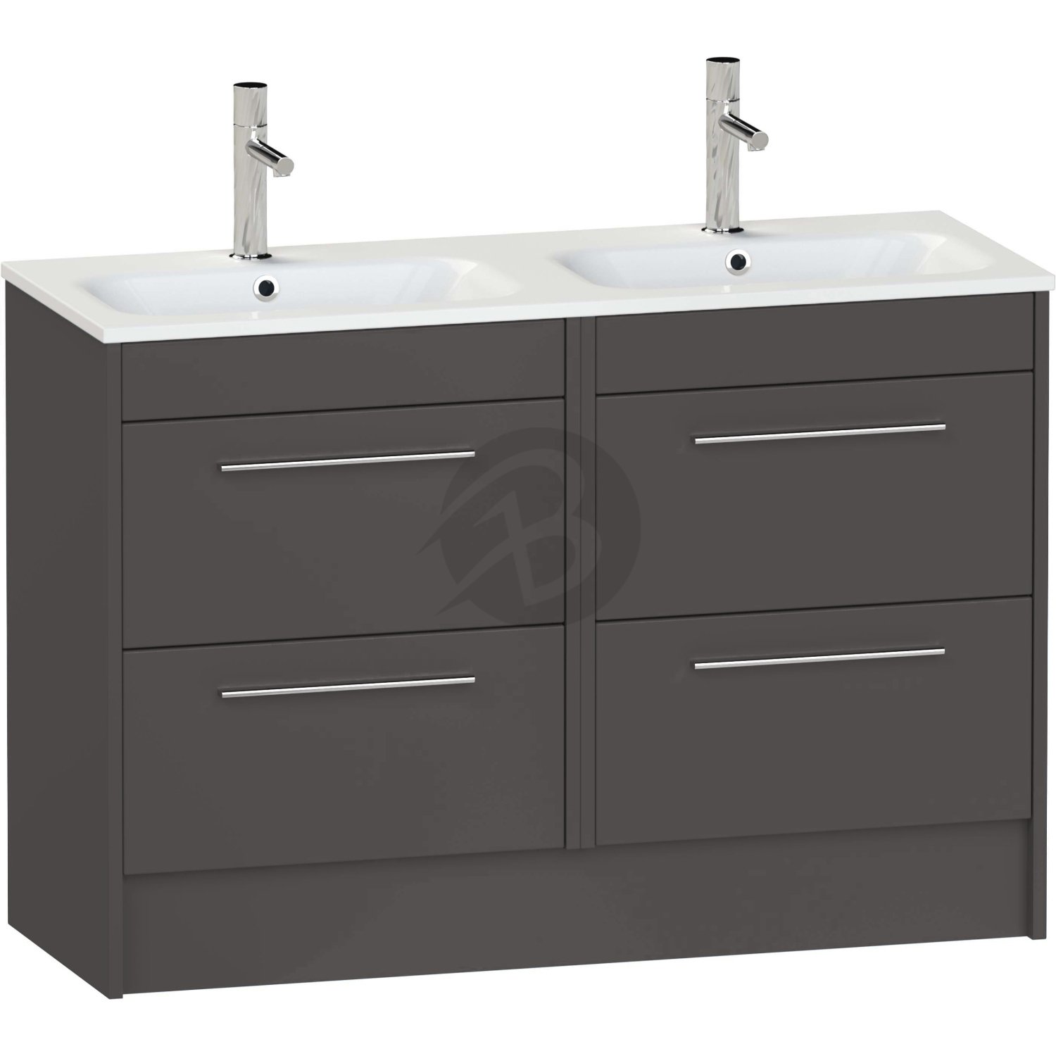 Calypso Brecon 4 Drawer Floor Standing Vanity Unit With Orani Cast Gloss White Double Basin – 1200mm Wide – 1 TH - Graphite Grey