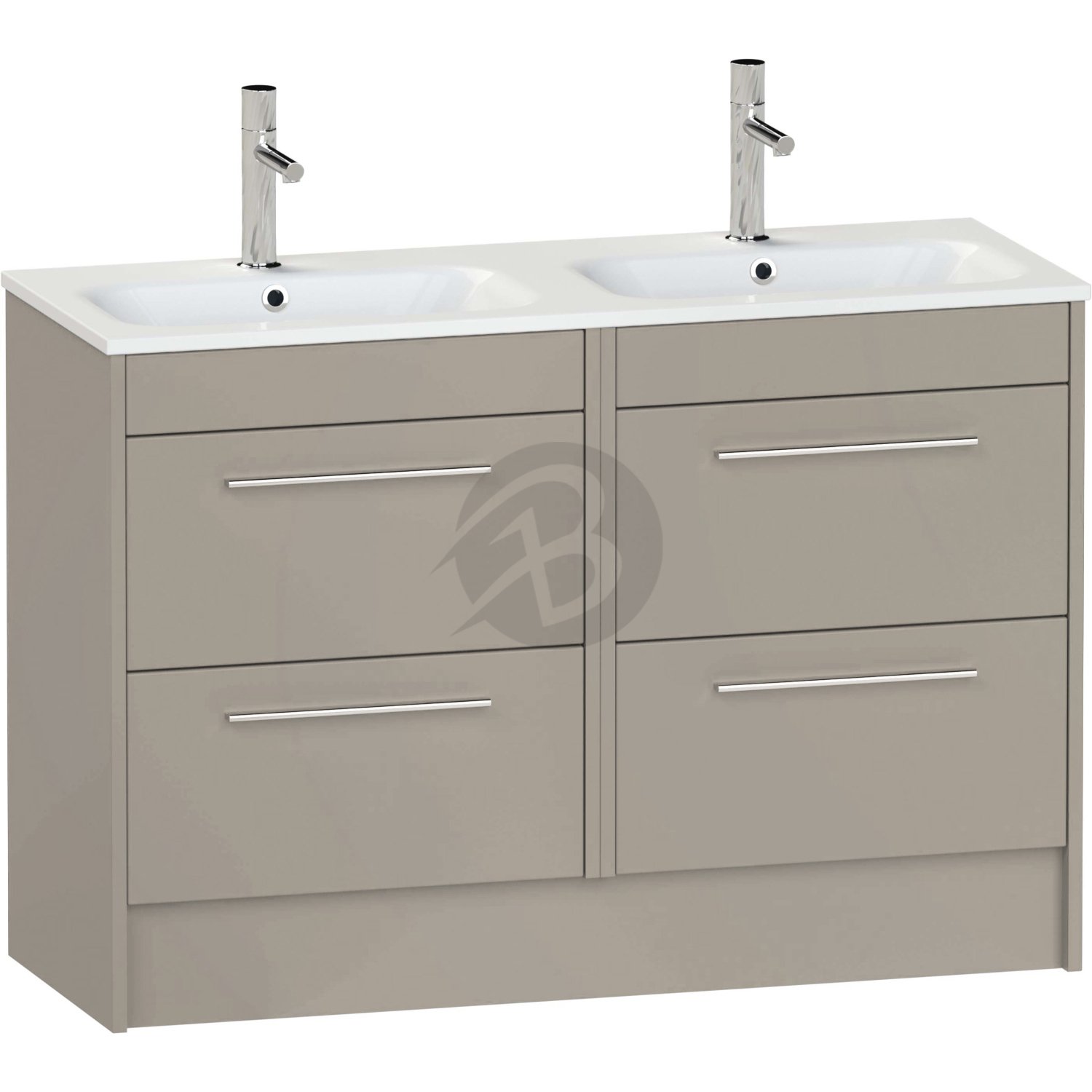 Calypso Brecon 4 Drawer Floor Standing Vanity Unit With Orani Cast Gloss White Double Basin – 1200mm Wide – 1 TH - Basalt Mist