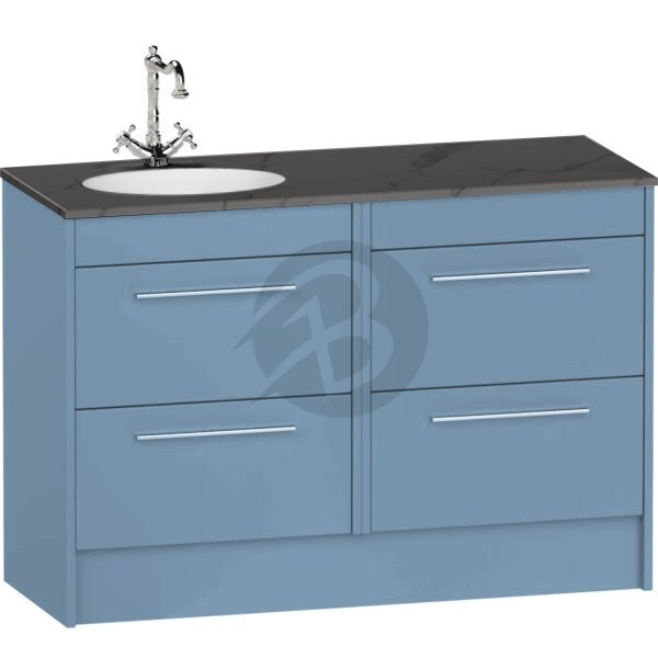 Calypso Brecon 4 Drawer Floor Standing Vanity Unit With Calypstone Aura Storm Grey Basin – 1200mm Wide – No TH – LH - Dusky Blue