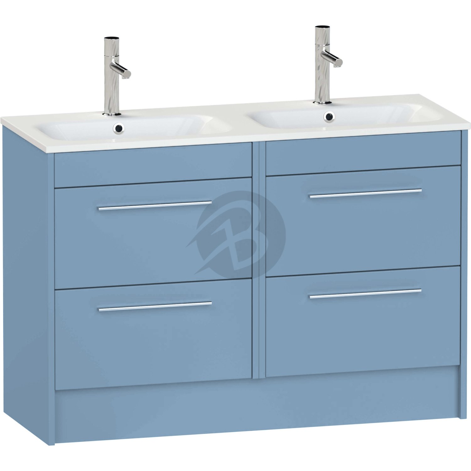 Calypso Brecon 4 Drawer Floor Standing Vanity Unit With Orani Cast Gloss White Double Basin – 1200mm Wide – 1 TH - Dusky Blue
