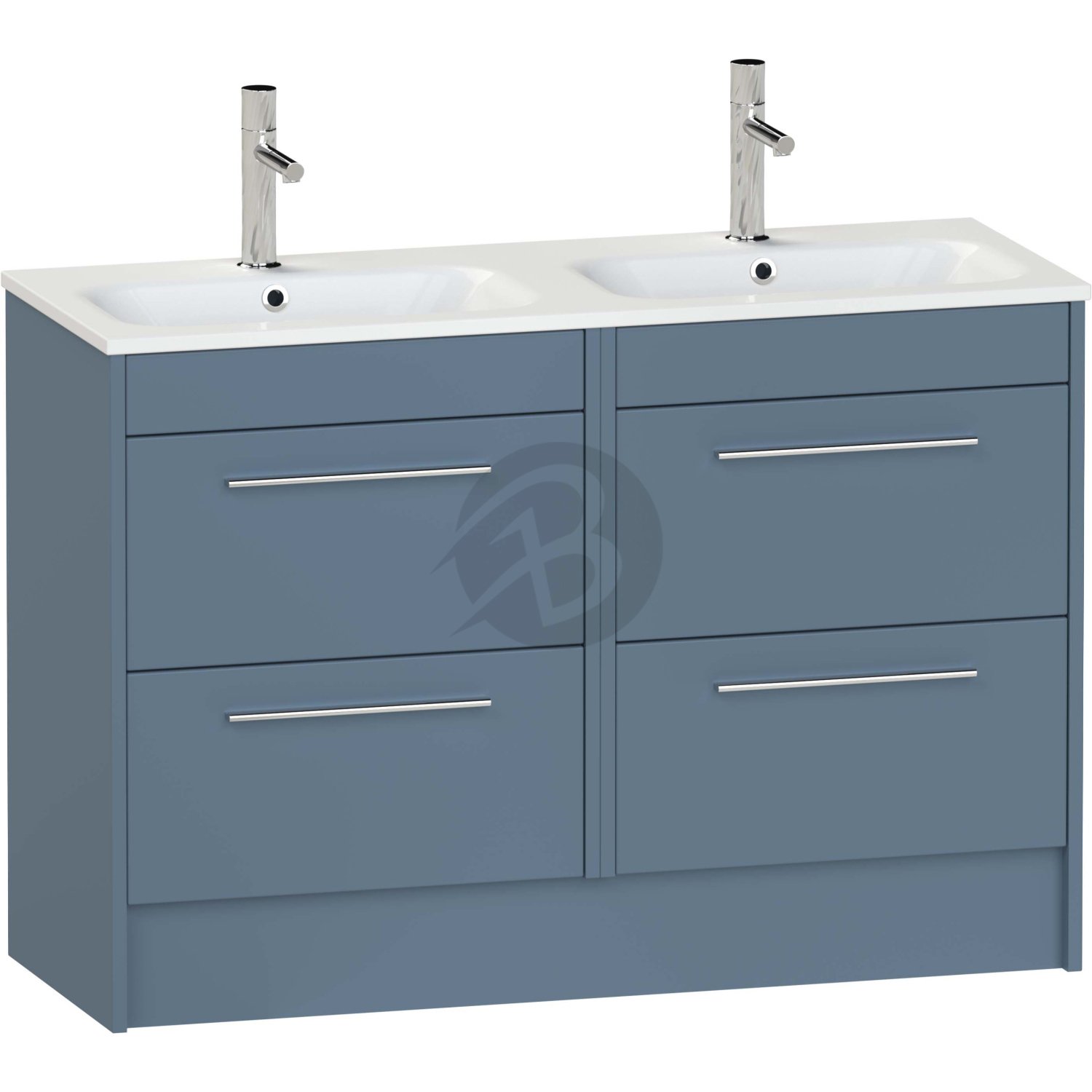 Calypso Brecon 4 Drawer Floor Standing Vanity Unit With Orani Cast Gloss White Double Basin – 1200mm Wide – 1 TH - Dark Sapphire