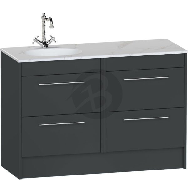 Calypso Brecon 4 Drawer Floor Standing Vanity Unit With Calypstone Aura Cirrus White Basin – 1200mm Wide – No TH – LH - Soft Graphite